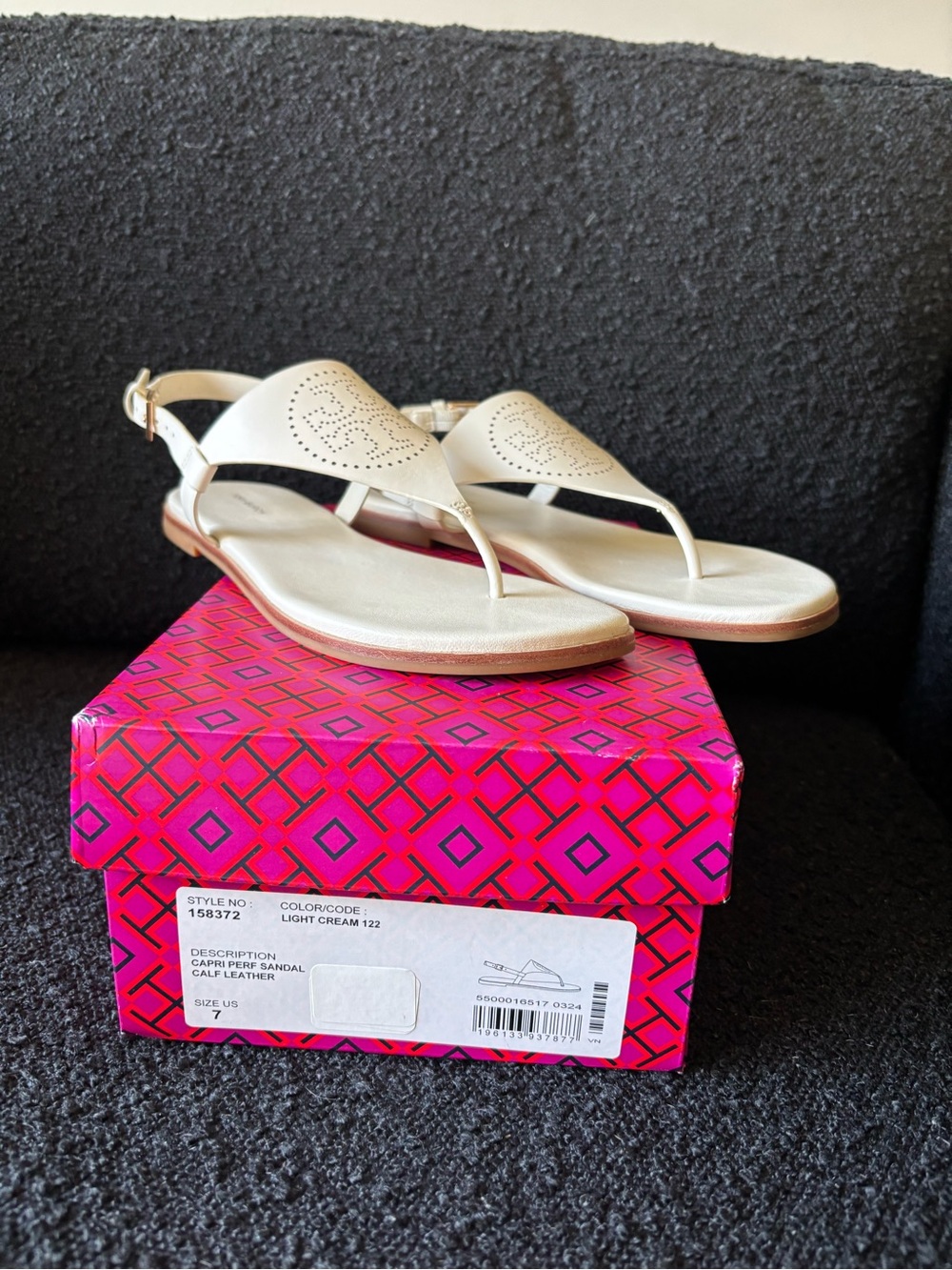 Tory Burch Light Cream Leather Thong Sandals